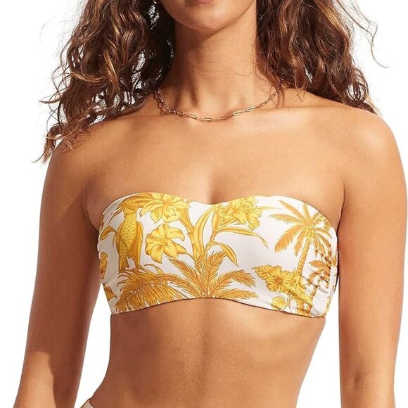 Seafolly Standard Bustier Bandeau Bikini Top Swimsuit, Castaway Tuscan Size: 4 - Picture 1 of 2